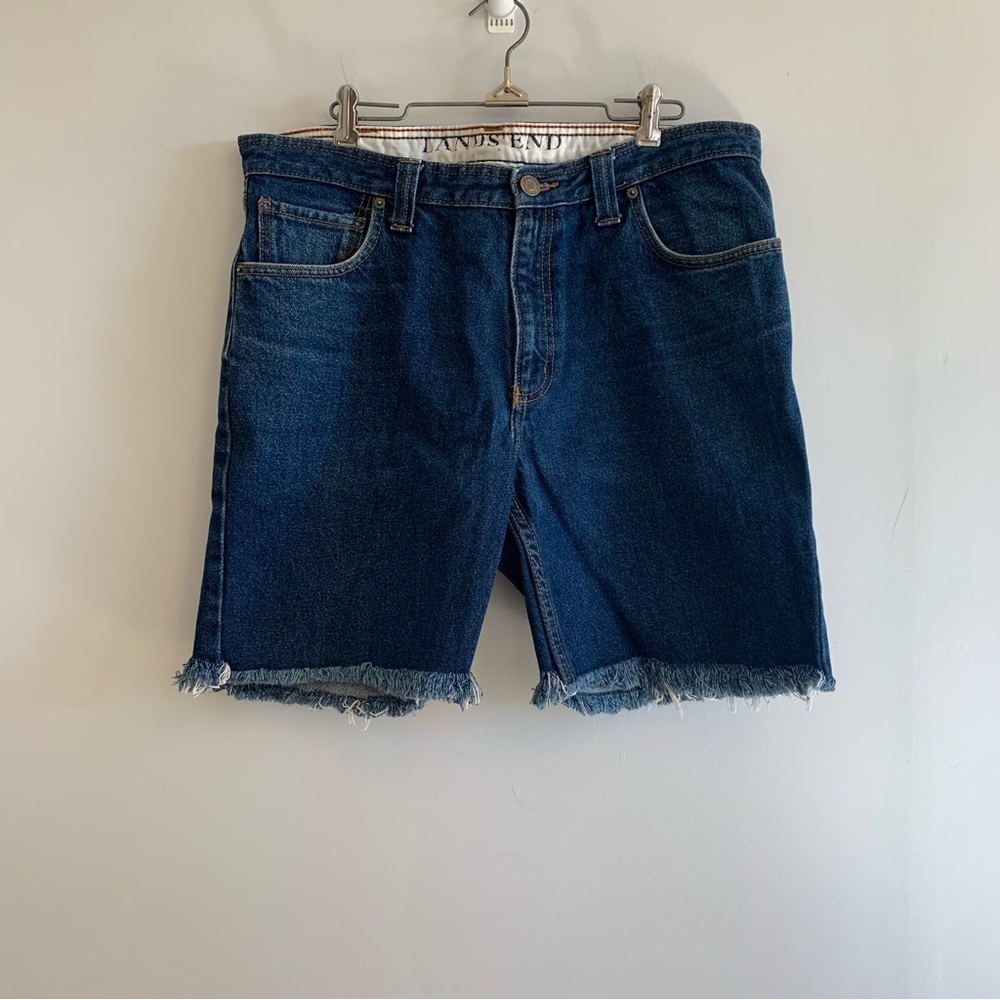 Vintage Jean Shorts Land’s End Traditional Fit Denim Shorts Frayed Hem 5 Pocket